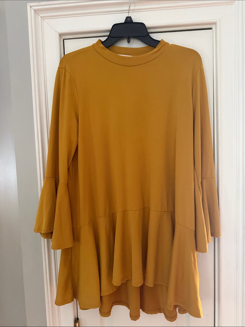 Reborn J Mustard Yellow Peplum Long Sleeve Blouse
